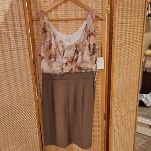 New York & Company Ruffled Floral and Taupe Mini Dress